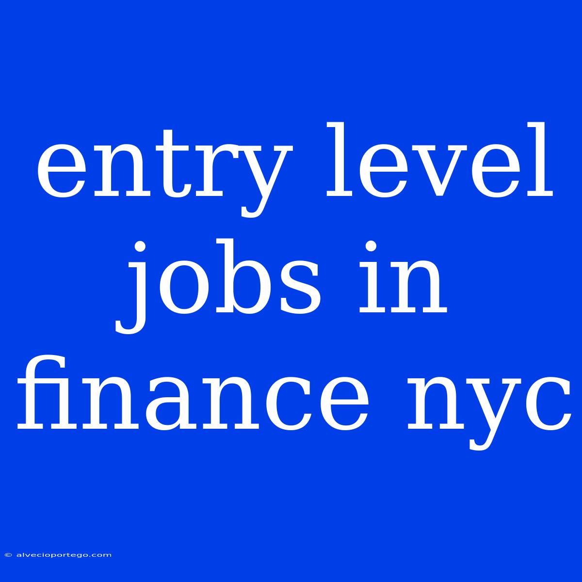 Entry Level Jobs In Finance Nyc