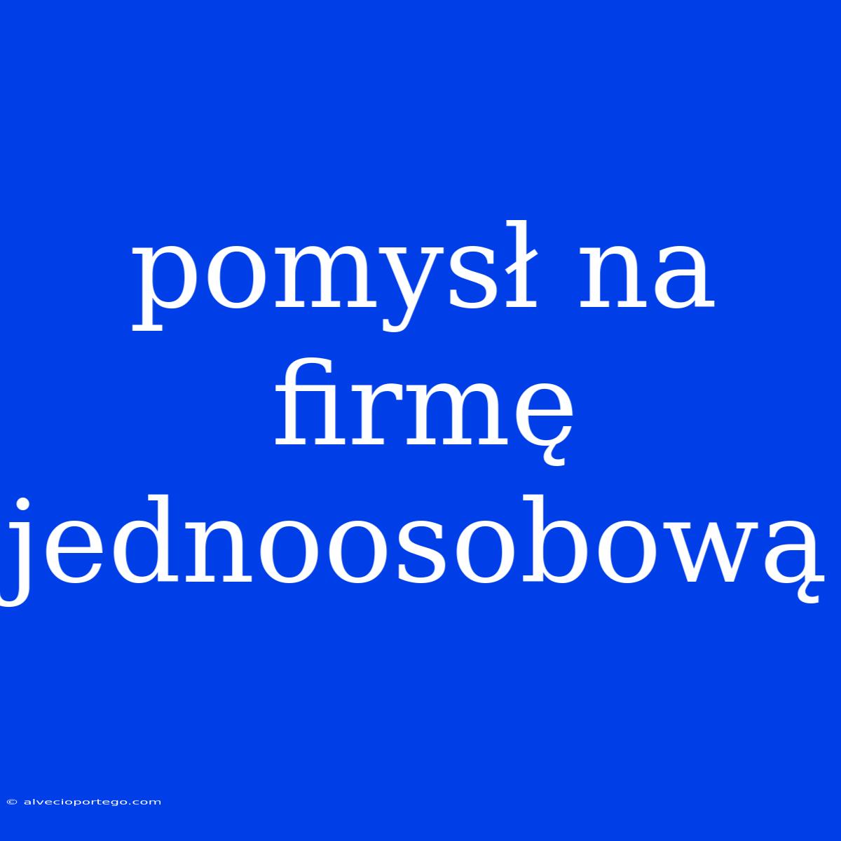 Pomysł Na Firmę Jednoosobową