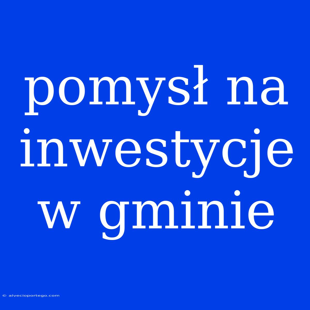 Pomysł Na Inwestycje W Gminie