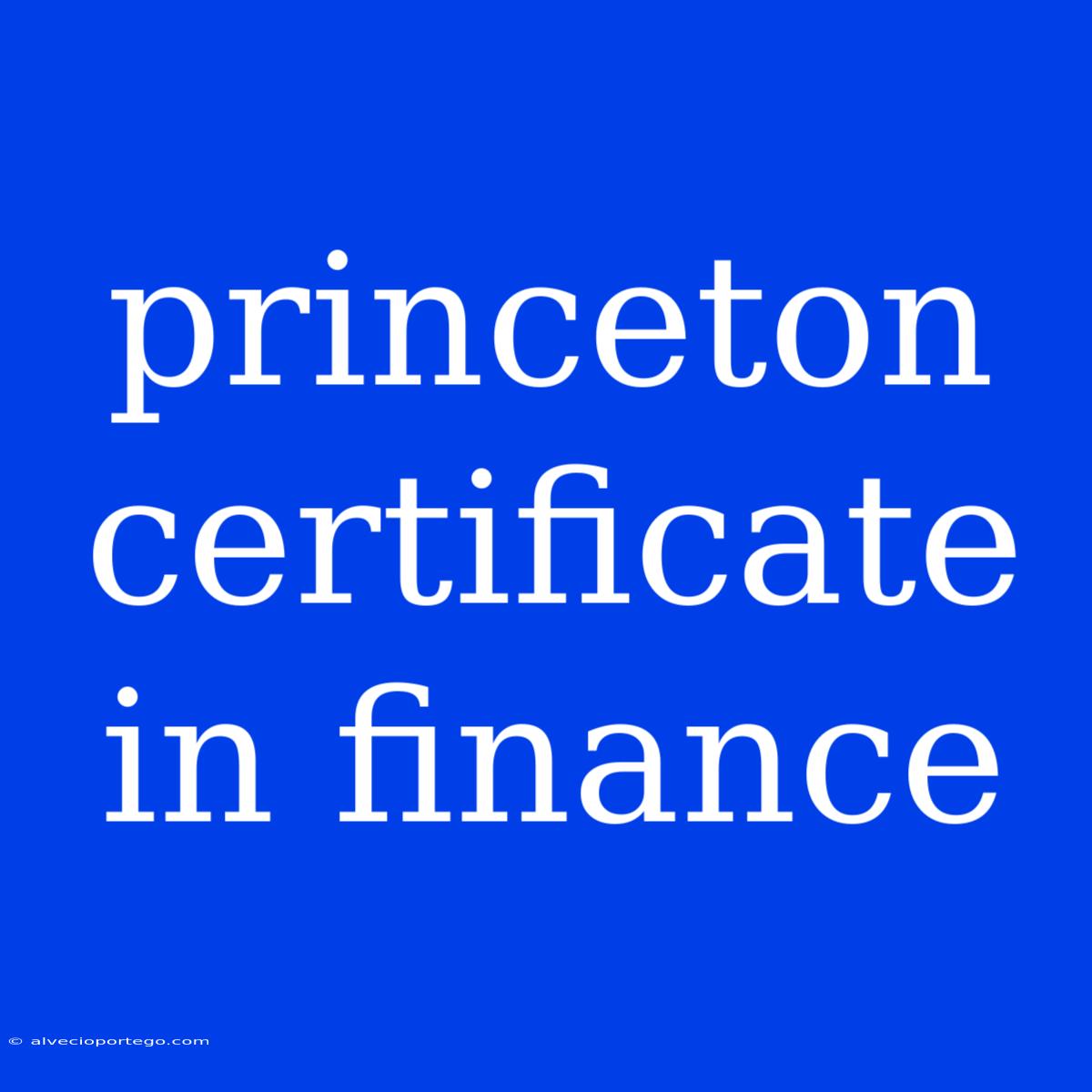 Princeton Certificate In Finance